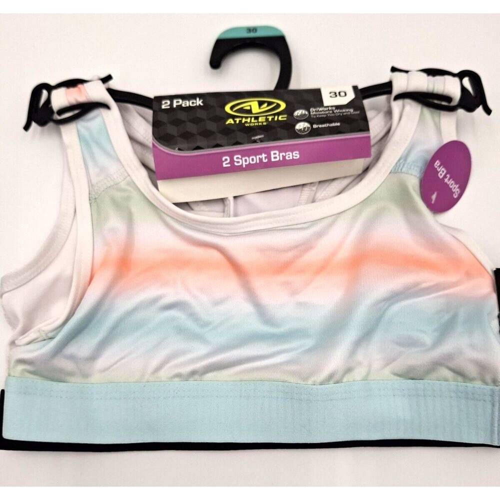 ATHLETIC WORKS 2 PACK RACERBACK SPORTS BRAS BAND SIZE 30 GIRL'S SIZE S